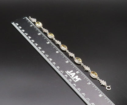 925 Silver  Vintage Oval Citrine & Chinese Character Chain Bracelet  BT9762