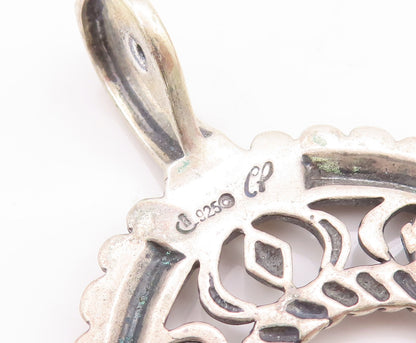925 Sterling Silver Vintage Pendant CAROLYN POLLACK Antique Design Carve PT23039
