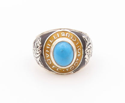 925 Sterling Silver Vintage Ring Larimar Carved Tiger Football  Sz 12  RG32529