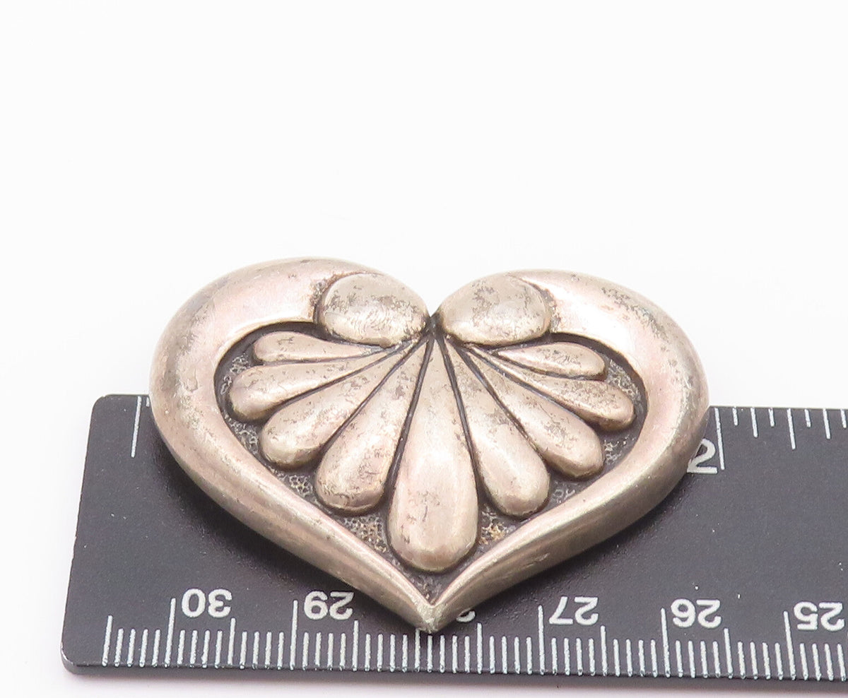 925 Sterling Silver Vintage Brooch Pin Swirly Carved Puffed Loved Heart  BP10648