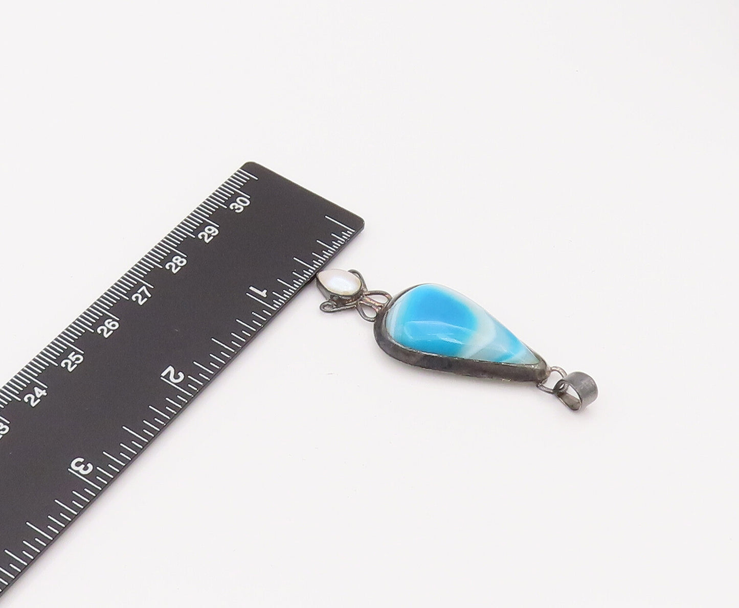 925 Silver  Vintage Blue and white Shaded Pearl Drop Shape Pendant  PT22055