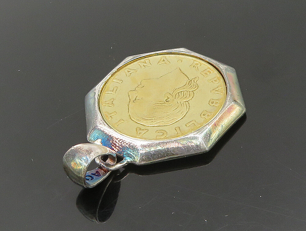 925 Sterling Silver  Vintage Shiny Repvbblica Italiana Coin Pendant  PT20024