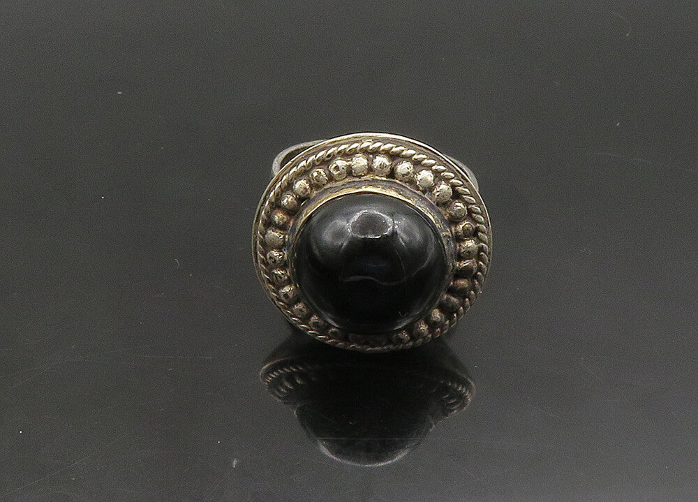 925 Sterling Silver  Vintage Cabochon Black Onyx Cocktail Ring Sz 7.5  RG23515