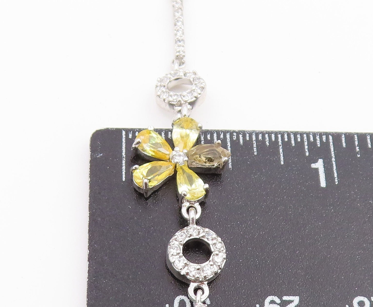925 Sterling Silver Vintage Necklace Multi Gemstone Elegant Floral Lariat NE4915