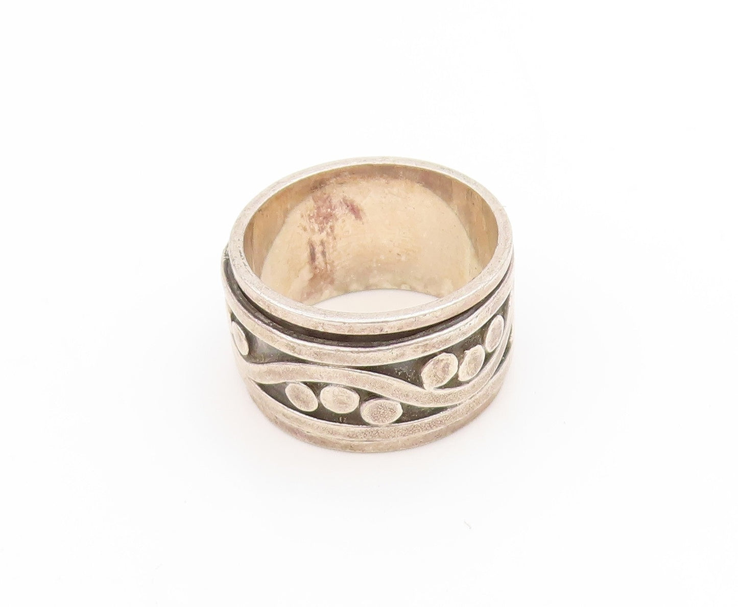 925 Sterling Silver Vintage Ring Wavy Design With Dots Wide Band Sz 5.5 RG34698
