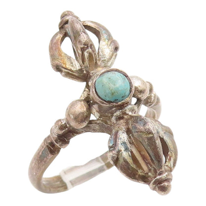 925 Sterling Silver Vintage Ring Round Turquoise Brutalist Band  Sz 7  RG35557
