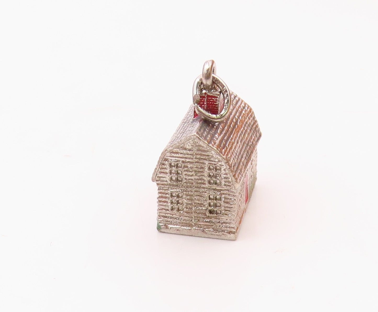 925 Sterling Silver  Vintage Enamel Door Shiny Farmhouse Pendant  PT17438