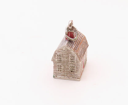 925 Sterling Silver  Vintage Enamel Door Shiny Farmhouse Pendant  PT17438