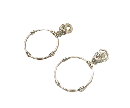 925 Sterling Silver  Vintage Wire Wrapped Non Pierce Dangle Earrings  EG8764