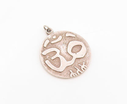 925 Sterling Silver Vintage Pendant Religious Brutalist Carved Om  PT23913