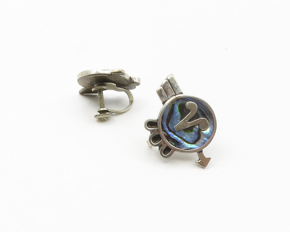 CARLOS IMPORTER MEXICO 925 Silver  Vintage Abalone Non Pierce Earrings  EG8810