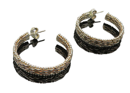 925 Sterling Silver  Vintage Shiny Weaved Detail Round JHoop Earrings  EG5575