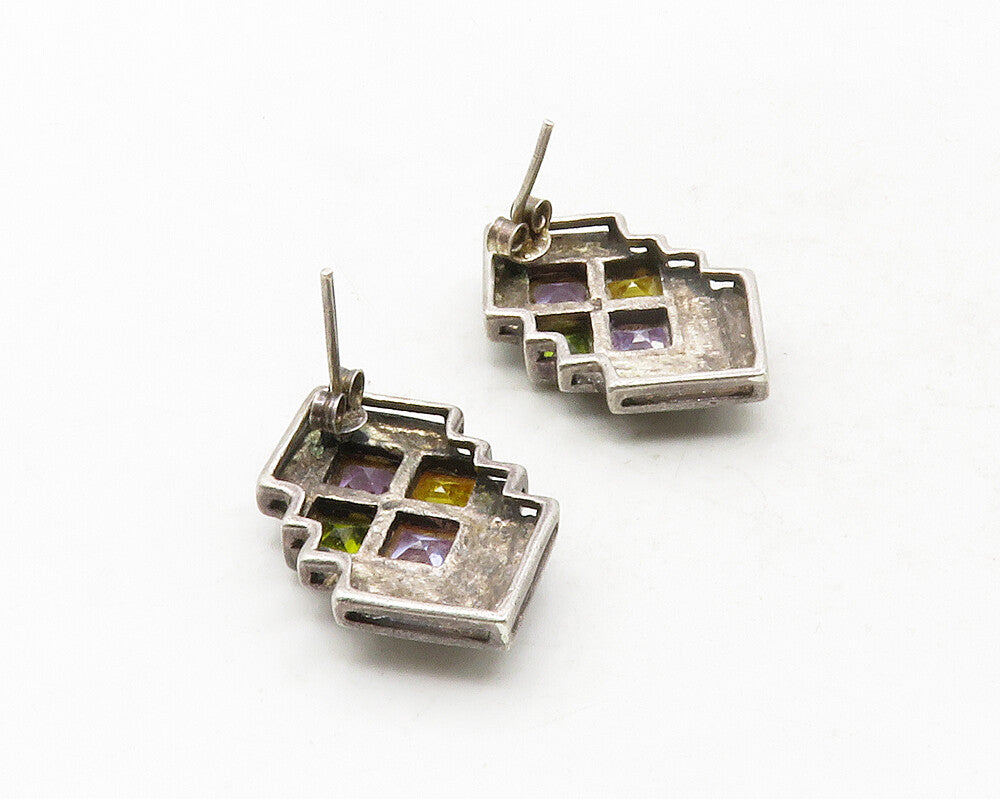 925 Sterling Silver  Vintage Amethyst Citrine Peridot Drop Earrings  EG6513