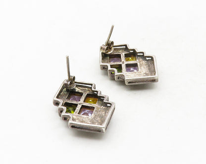925 Sterling Silver  Vintage Amethyst Citrine Peridot Drop Earrings  EG6513