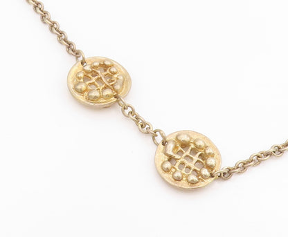 925 Sterling Silver Vintage Necklace Intricate Openwork Disc Long Chain  NE4717