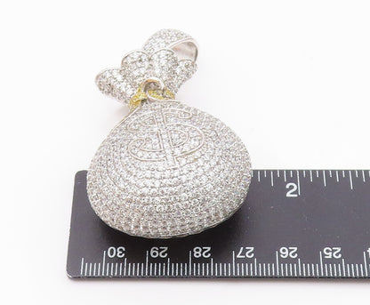 925 Silver  Vintage Shiny Cubic Zirconia Encrusted Money Bag Pendant  PT18347