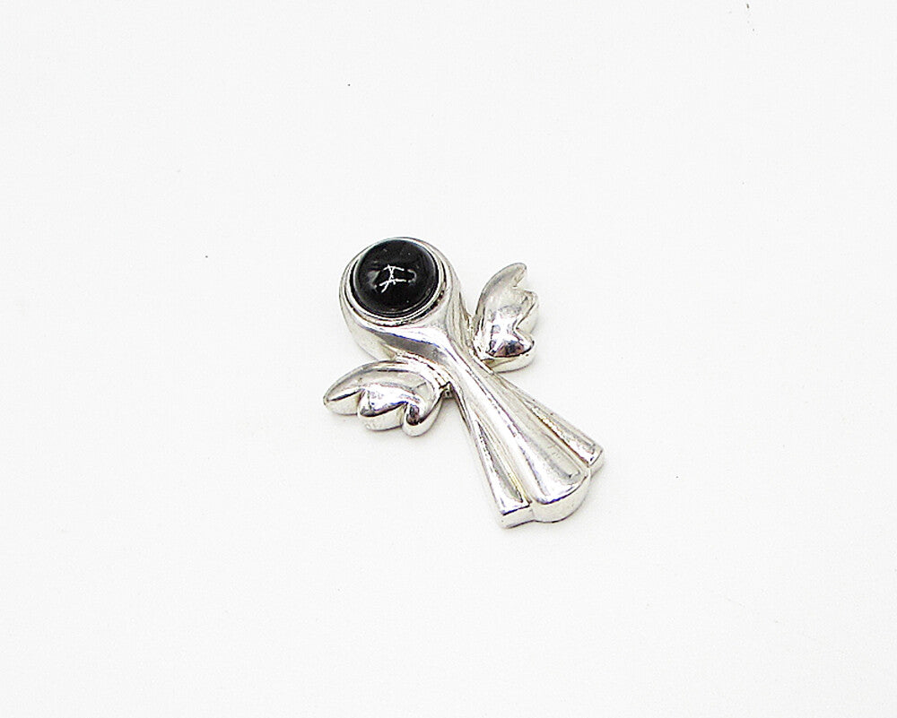 925 Sterling Silver  Cabochon Cut Black Onyx Angel Slider Pendant  PT1989