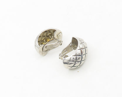 REEB 925 Silver  Vintage Shiny Quilted Etched Non Pierce Earrings  EG9643