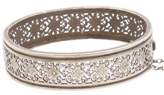 925 Sterling Silver Vintage Bracelet Antique Floral Openwork Bangle  BT12011