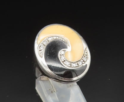 DAVID SIGAL 925 Silver  Vintage Onyx & Topaz Spiral Wave Ring Sz 8  RG24882