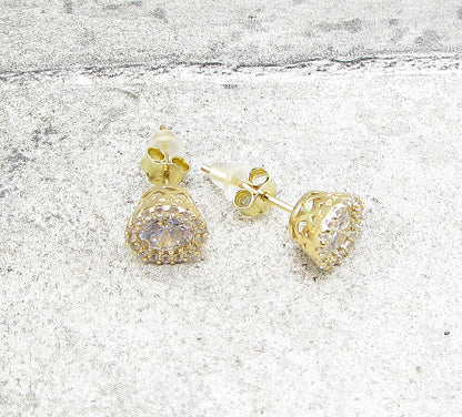 Gold Over 925 Sterling Silver White Cubic Zirconia Stud Earrings EG1049