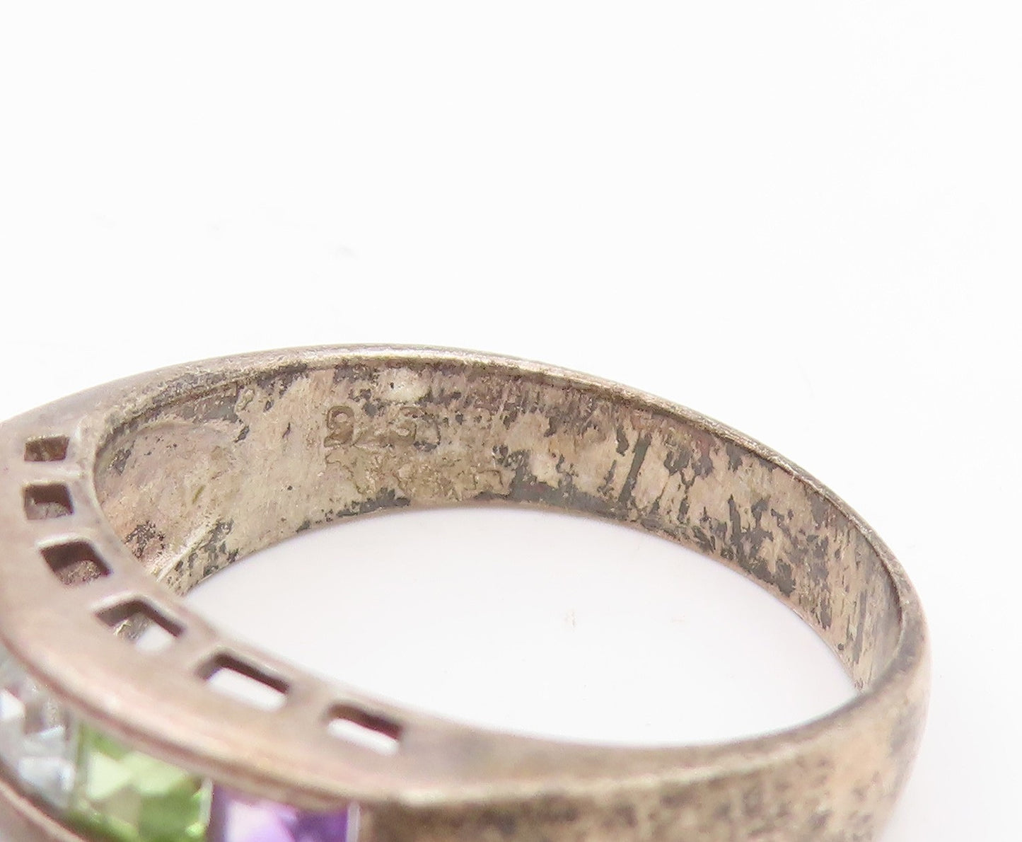 925 Sterling Silver Vintage Ring Multi Gemstone Geometric Band  Sz 8  RG35347
