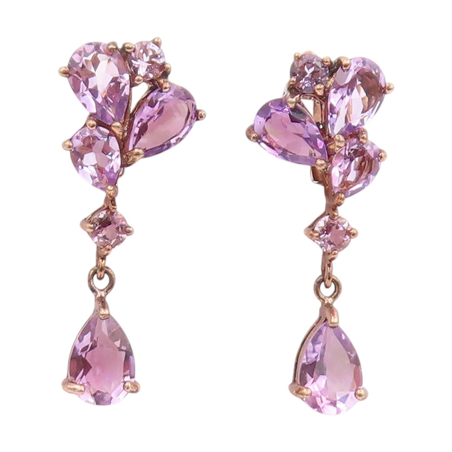 925 Sterling Silver Vintage Earrings Gold Plated Real Amethyst Cluster  EG13836