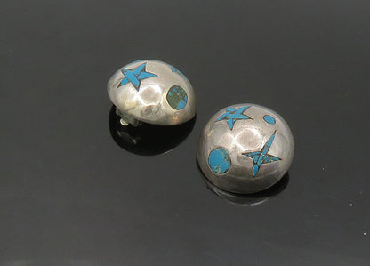 TAXCO 925 Sterling Silver Vintage Turquoise Non Pierce Dome Earrings EG11314