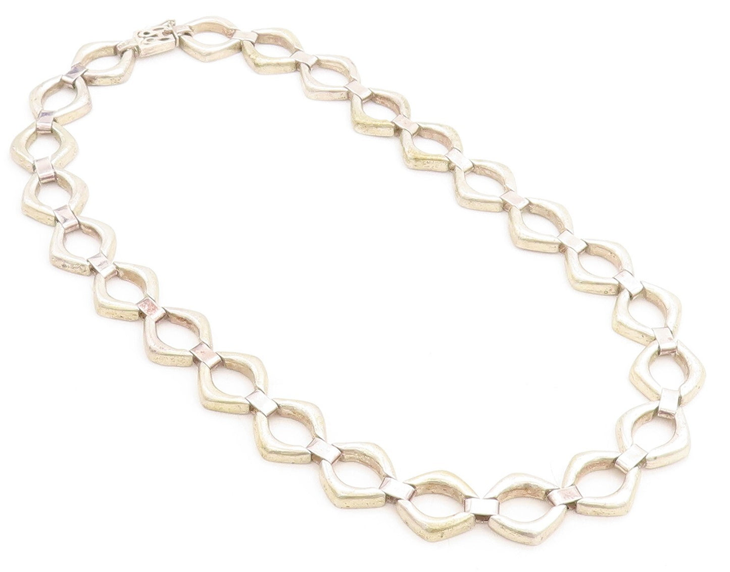 925 Sterling Silver  Vintage Smooth Open Hinge Link Chain Necklace  NE1336
