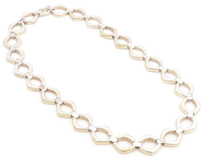 925 Sterling Silver  Vintage Smooth Open Hinge Link Chain Necklace  NE1336