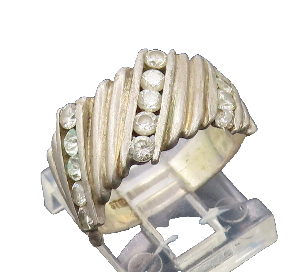 925 Sterling Silver  Vintage Slant Carved Striped Topaz Ring Sz 6.5  RG27205
