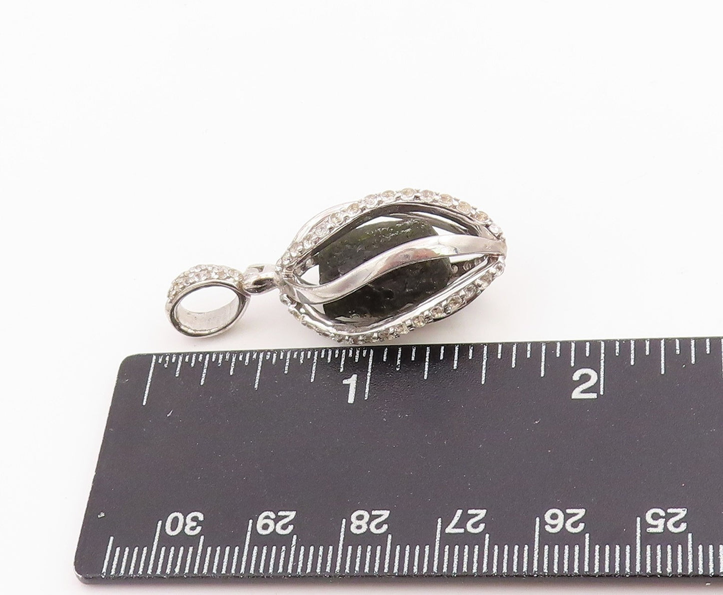 925 Sterling Silver Vintage Pendant Sparkling CZ Caged Gemstone Charm   PT25164