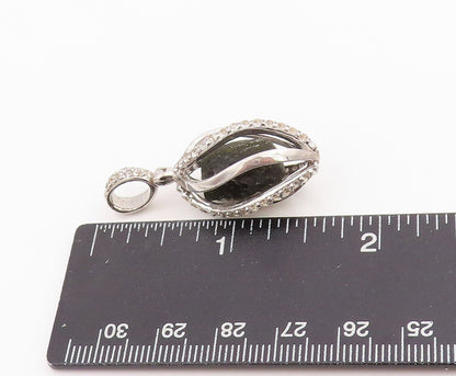 925 Sterling Silver Vintage Pendant Sparkling CZ Caged Gemstone Charm   PT25164
