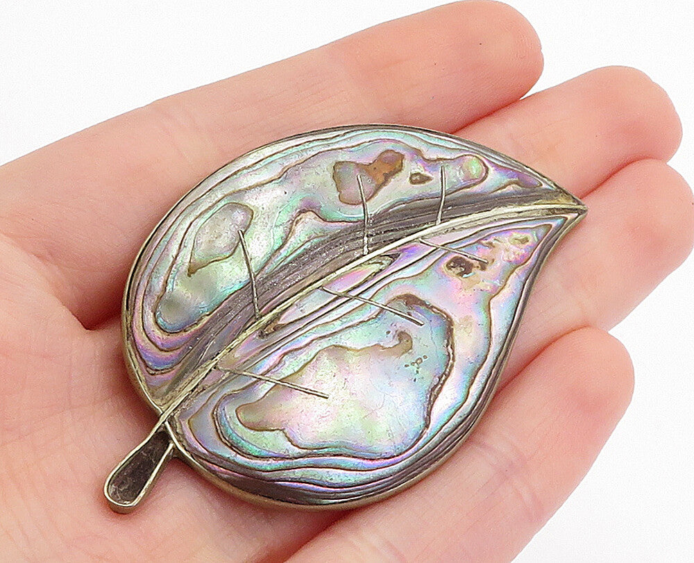 MEXICO 925 Sterling Silver  Vintage Abalone Single Leaf Brooch Pin  BP1681