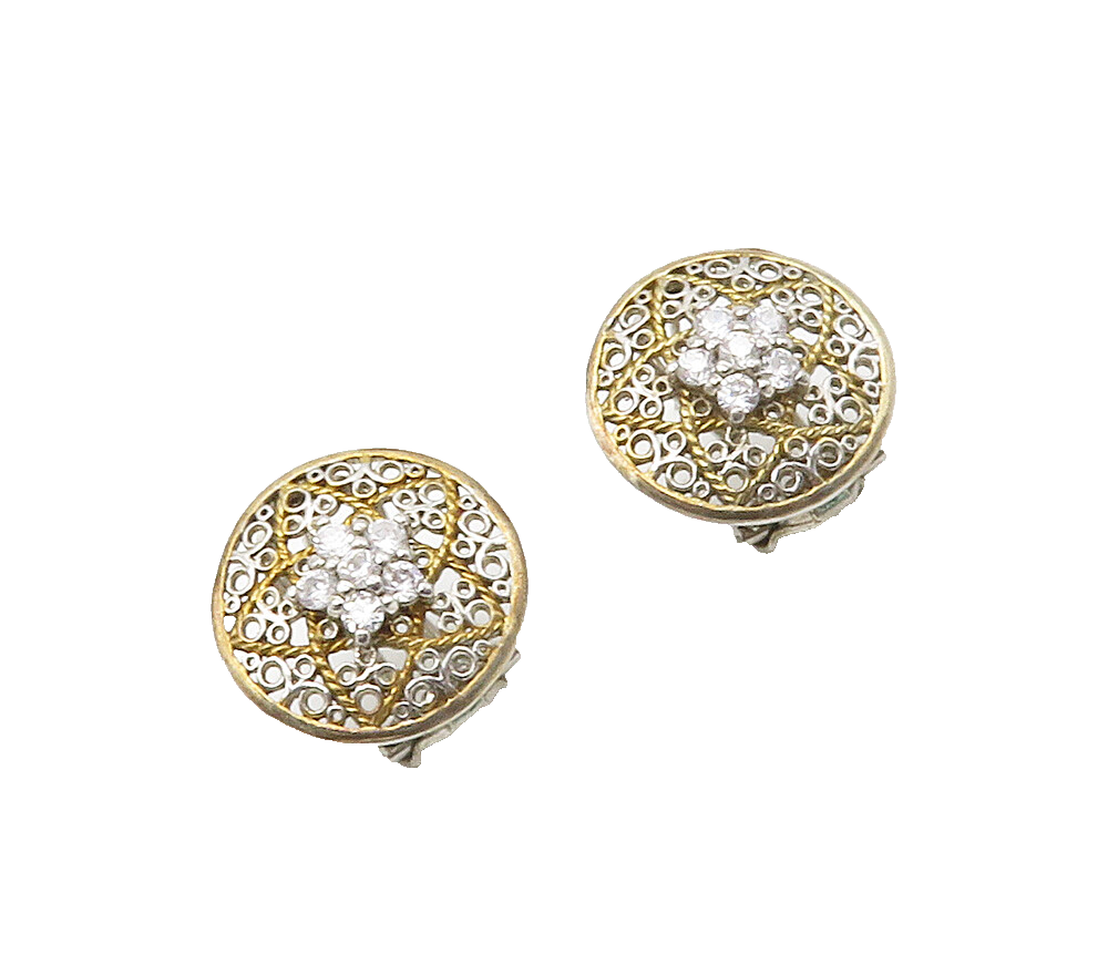 925 Silver  Vintage Cubic Zirconia Floral Star Two Tone Drop Earrings  EG8556