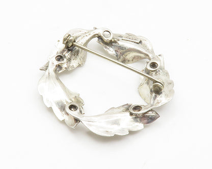BEAU 925 Sterling Silver  Vintage Floral Leaf Wreath Motif Brooch Pin  BP5412