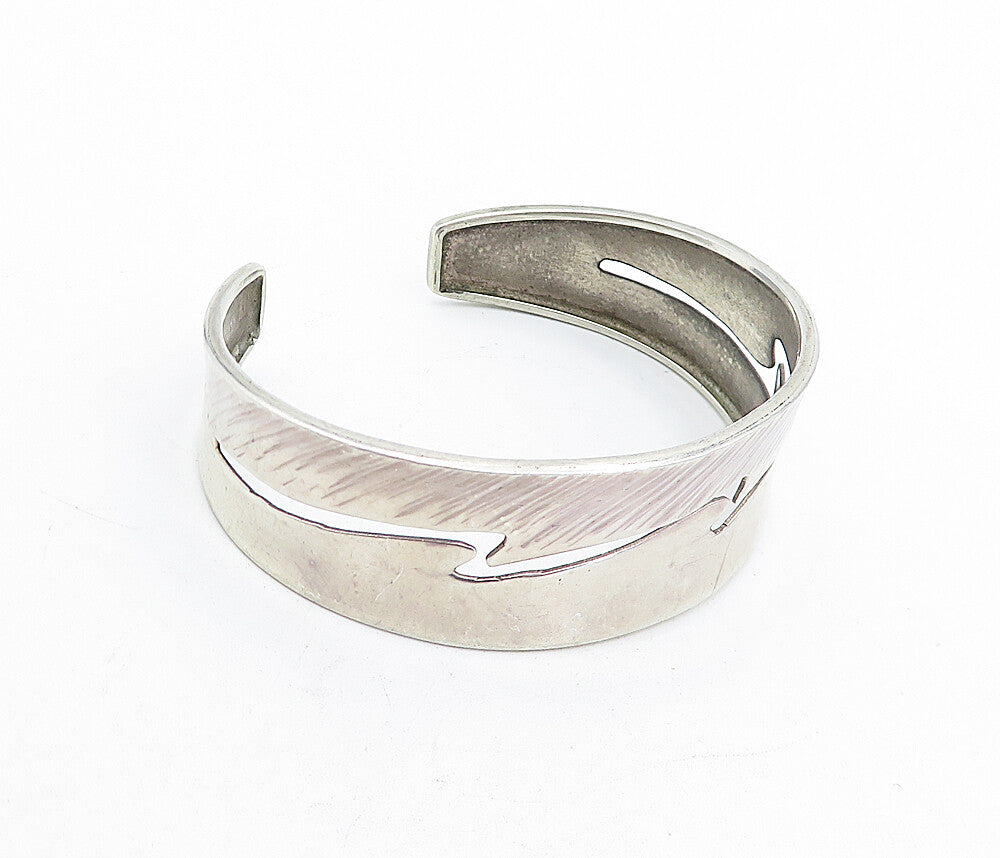 925 Sterling Silver  Vintage Lightening Bolt Cutout Shiny Cuff Bracelet BT1578