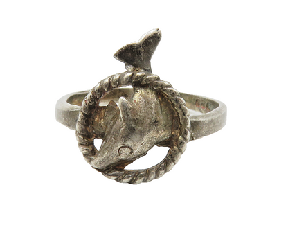 925 Sterling Silver  Vintage Dark Tone Dolphin Twist Band Ring Sz 7  RG14346