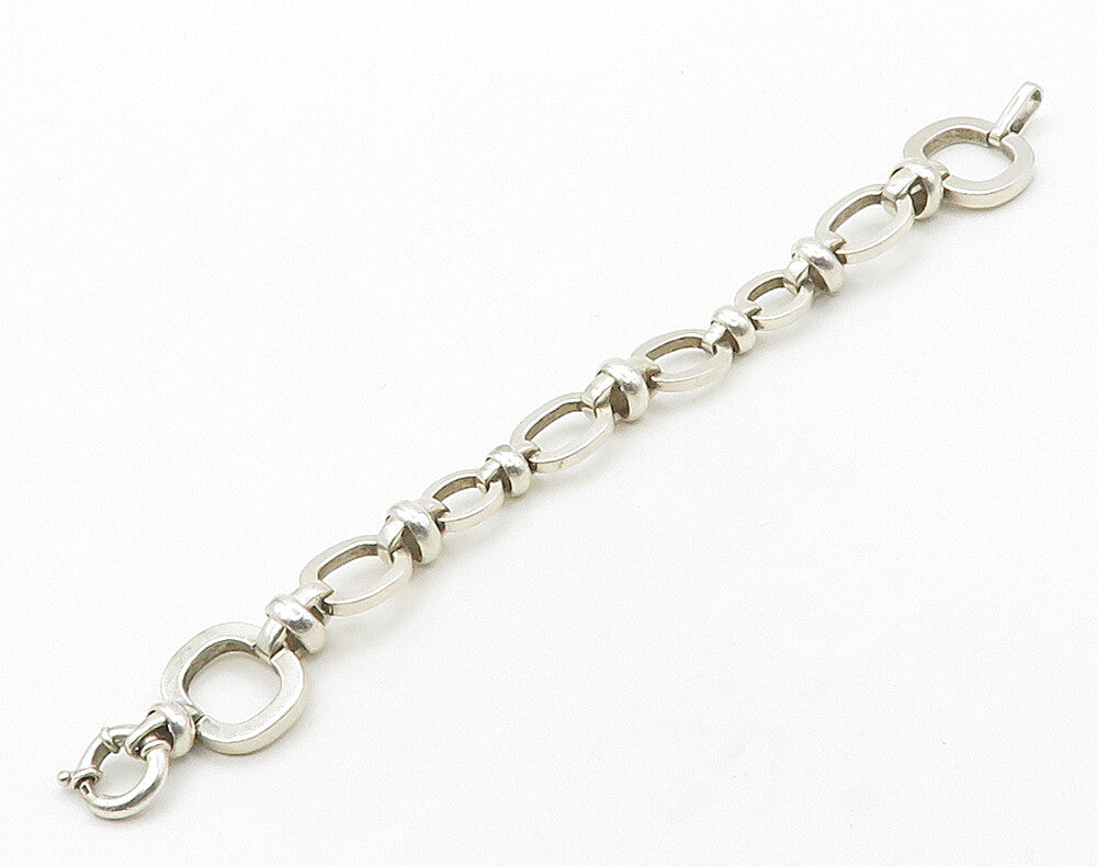 DESIGNER 925 Silver  Vintage Shiny Open Oval Hinge Link Chain Bracelet  BT6385