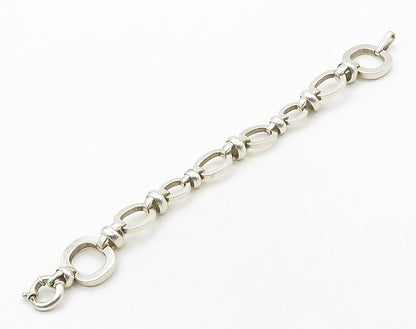 DESIGNER 925 Silver  Vintage Shiny Open Oval Hinge Link Chain Bracelet  BT6385