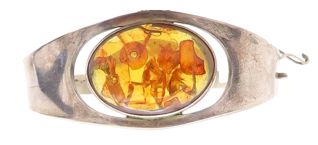 925 Sterling Silver Vintage Bracelet Designer Oval Honey Amber Bangle  BT10910