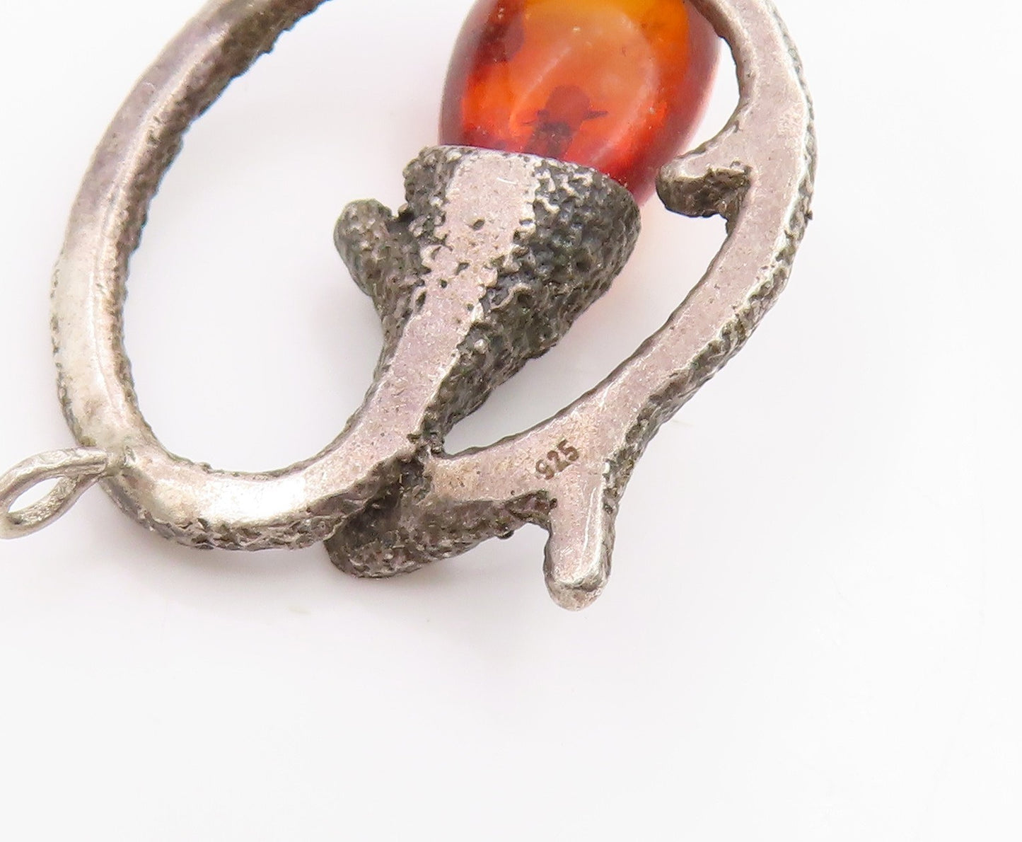 925 Sterling Silver Vintage Pendant Honey Amber Twisted Branch Motif  PT25907