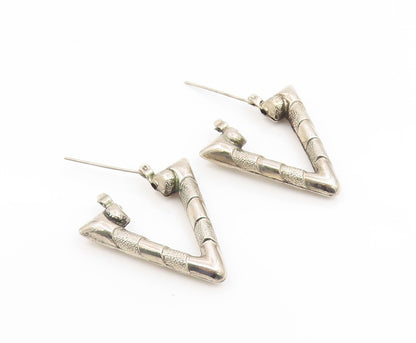 925 Sterling Silver Vintage Earrings Modernist Geometric Triangle Hoops  EG14187