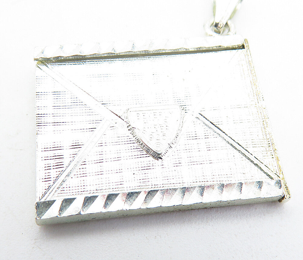 925 Sterling Silver  Vintage Diamond Cut Post Card Pendant (OPENS)  PT4676