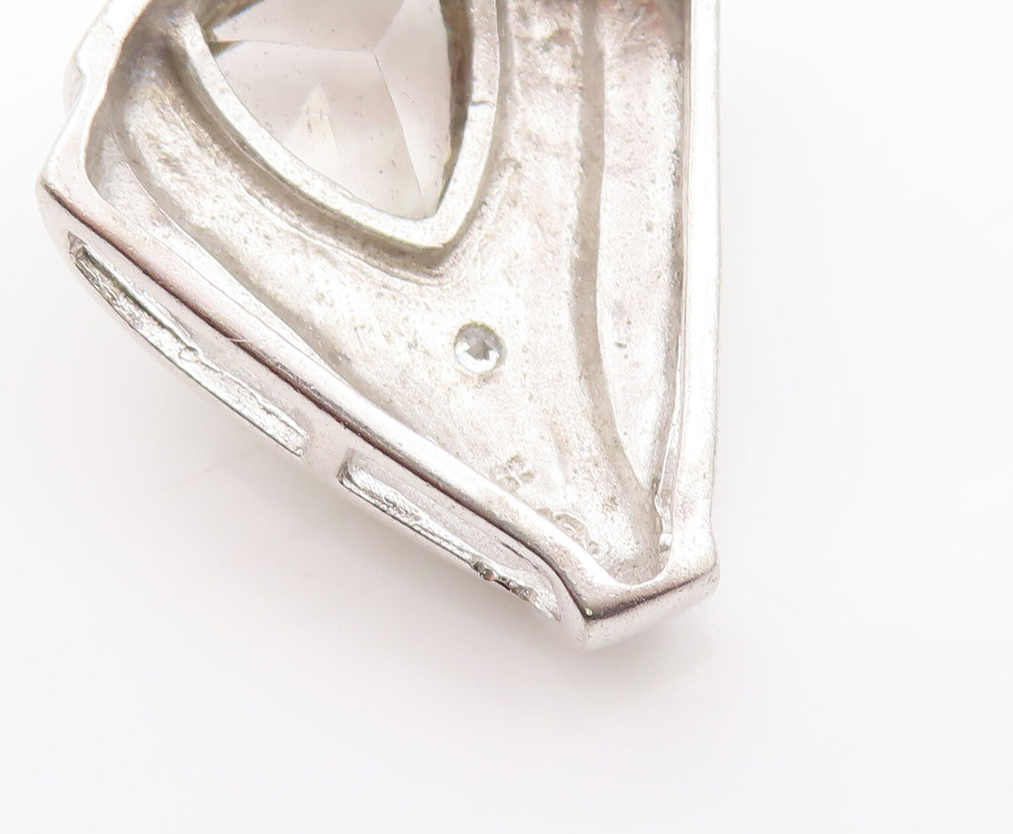 925 Sterling Silver Vintage Pendant Carved Triangle Cut Round CZ Neck  PT23138