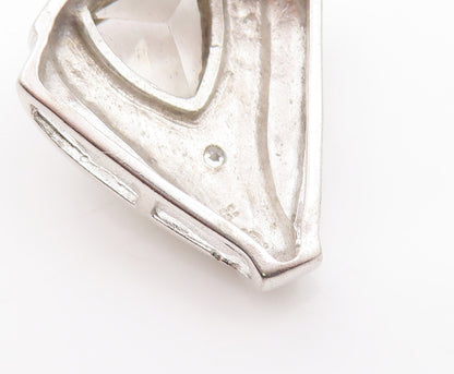 925 Sterling Silver Vintage Pendant Carved Triangle Cut Round CZ Neck  PT23138