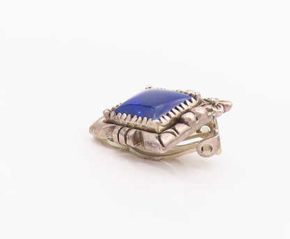 925 Sterling Silver Vintage Earrings CAROL FELLY Lapis Lazuli Clip Back  EG13622