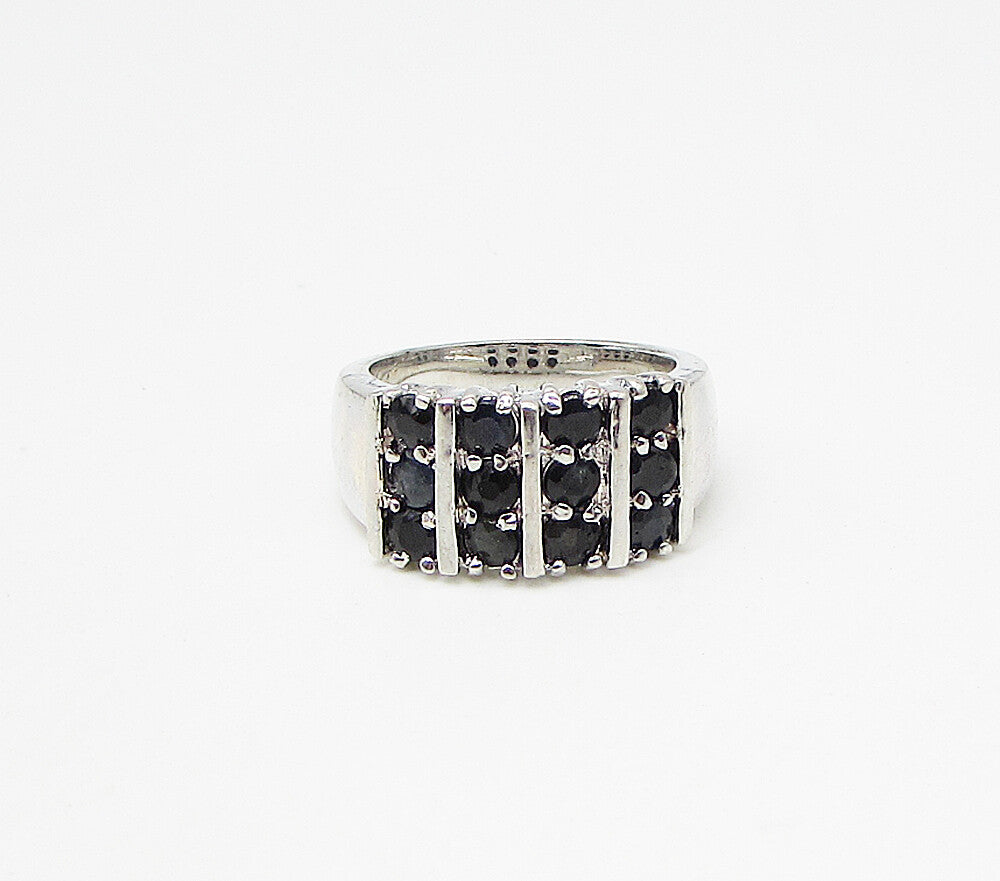925 Sterling Silver Faceted Round Cut Sapphire Linear Band Ring Sz 6.5 RG3453
