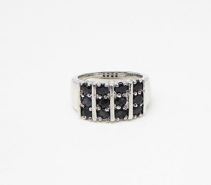 925 Sterling Silver Faceted Round Cut Sapphire Linear Band Ring Sz 6.5 RG3453