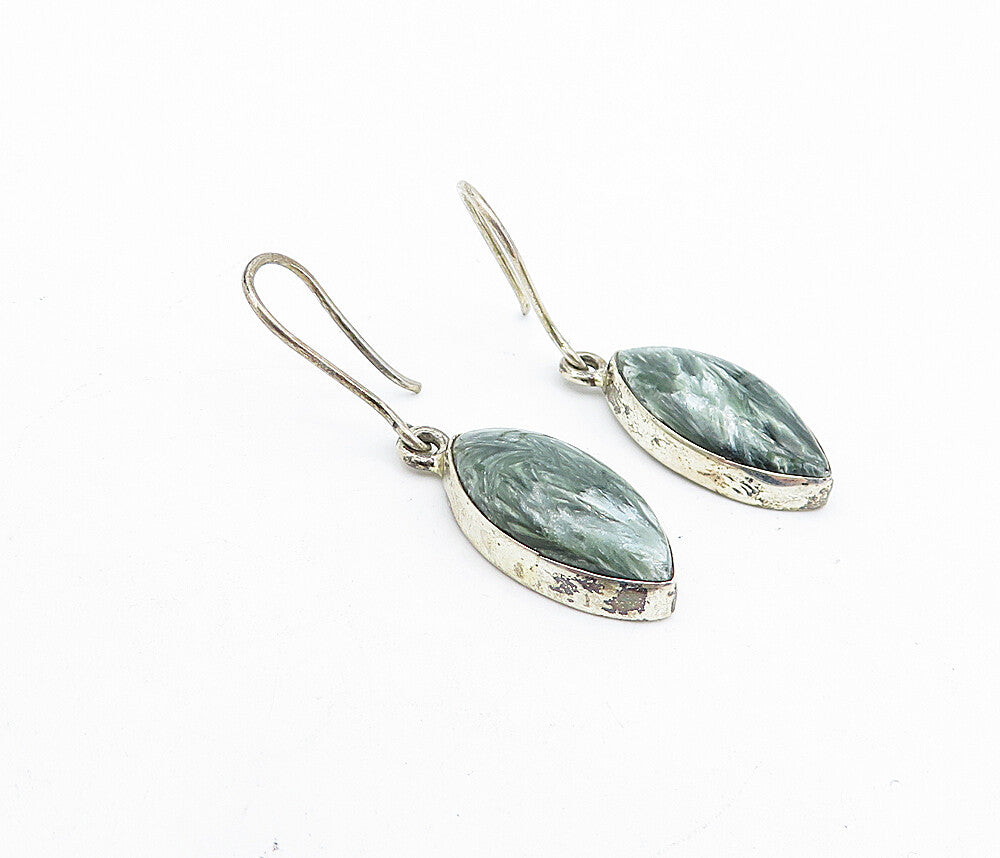 925 Sterling Silver Vintage Cabochon Cut Jasper Dangle Earrings EG2665